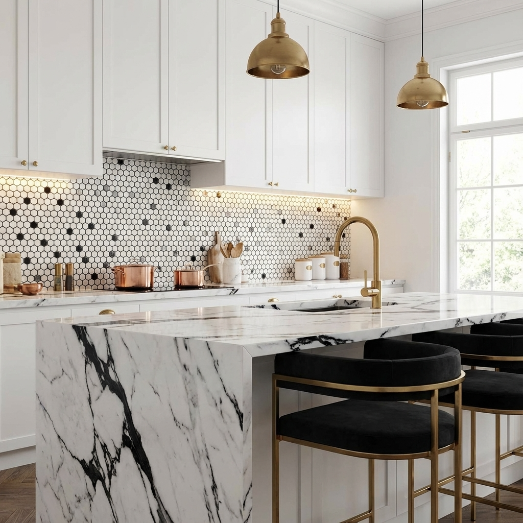 1" Black and White Hexagon Tile