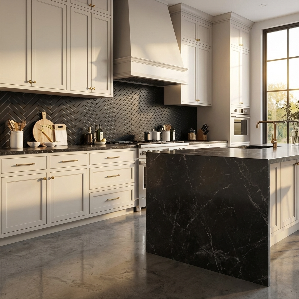 2"x8" Herringbone Tile in Matte Black