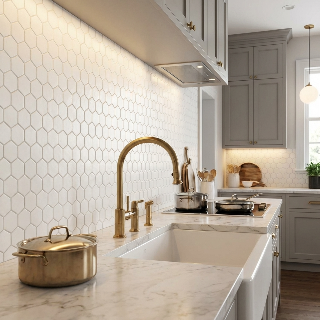 4" White Hexagon Tile