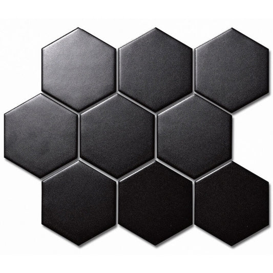 4" Black Hexagon Tile
