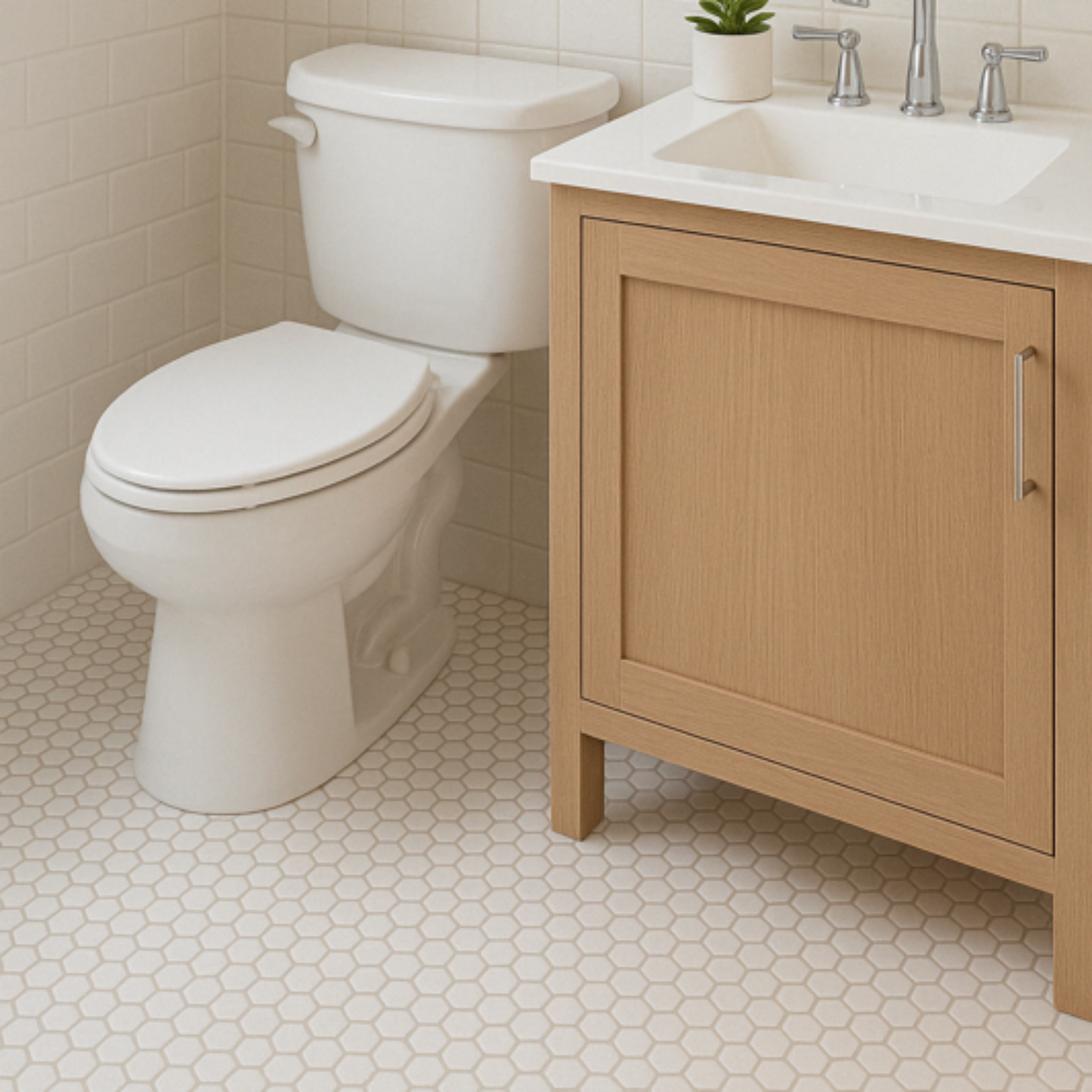 2" Hexagon Tile in Off White (Non Slip)