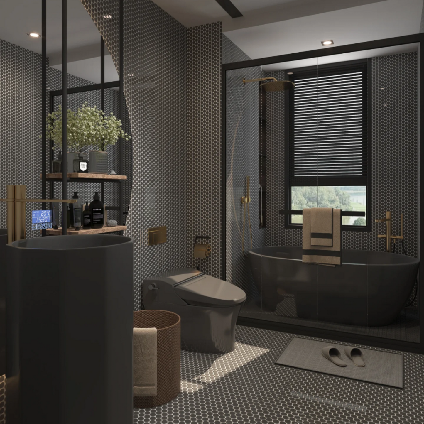 1" Grey Penny Tile (Non Slip)