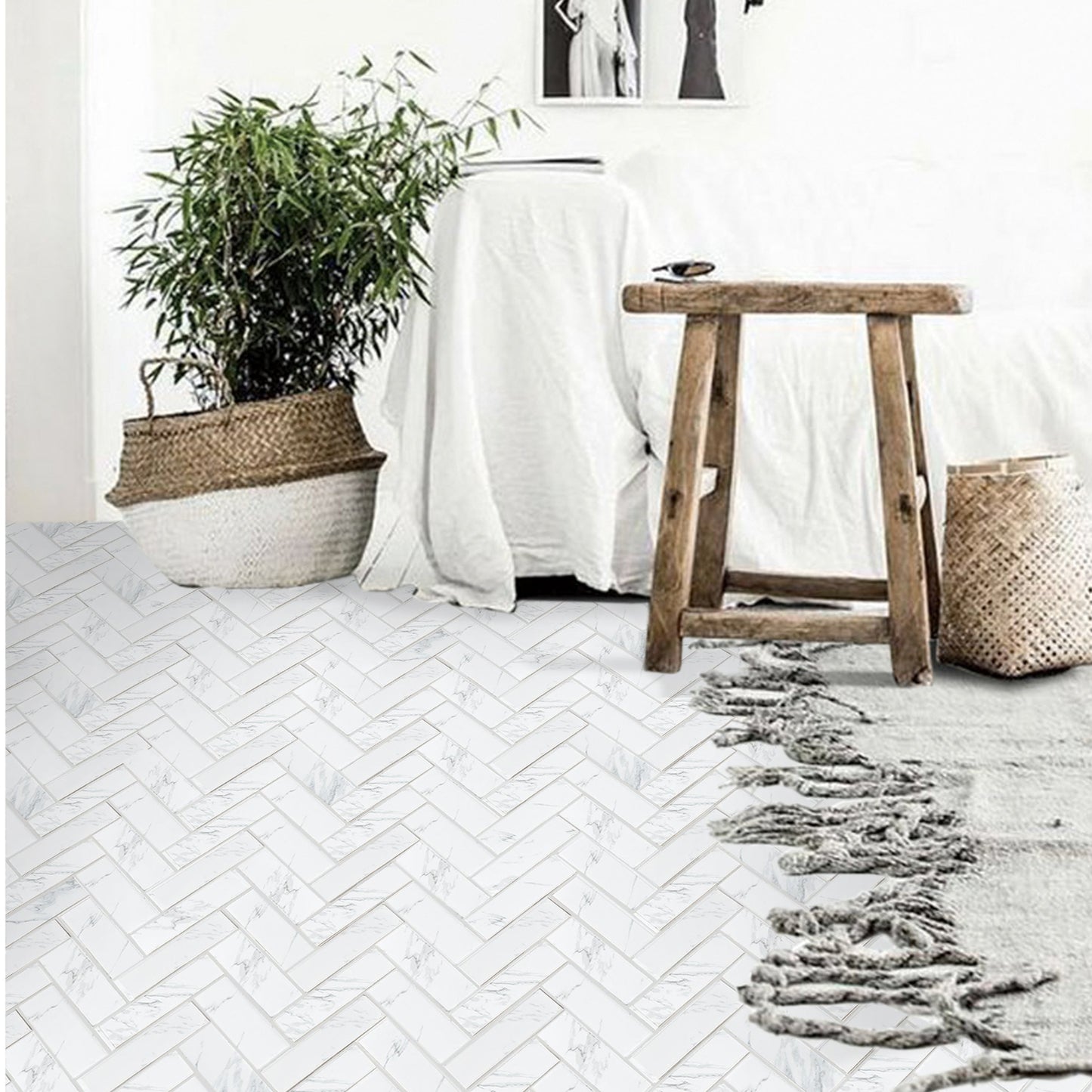 2"x6" Herringbone Tile in Matte Carrara