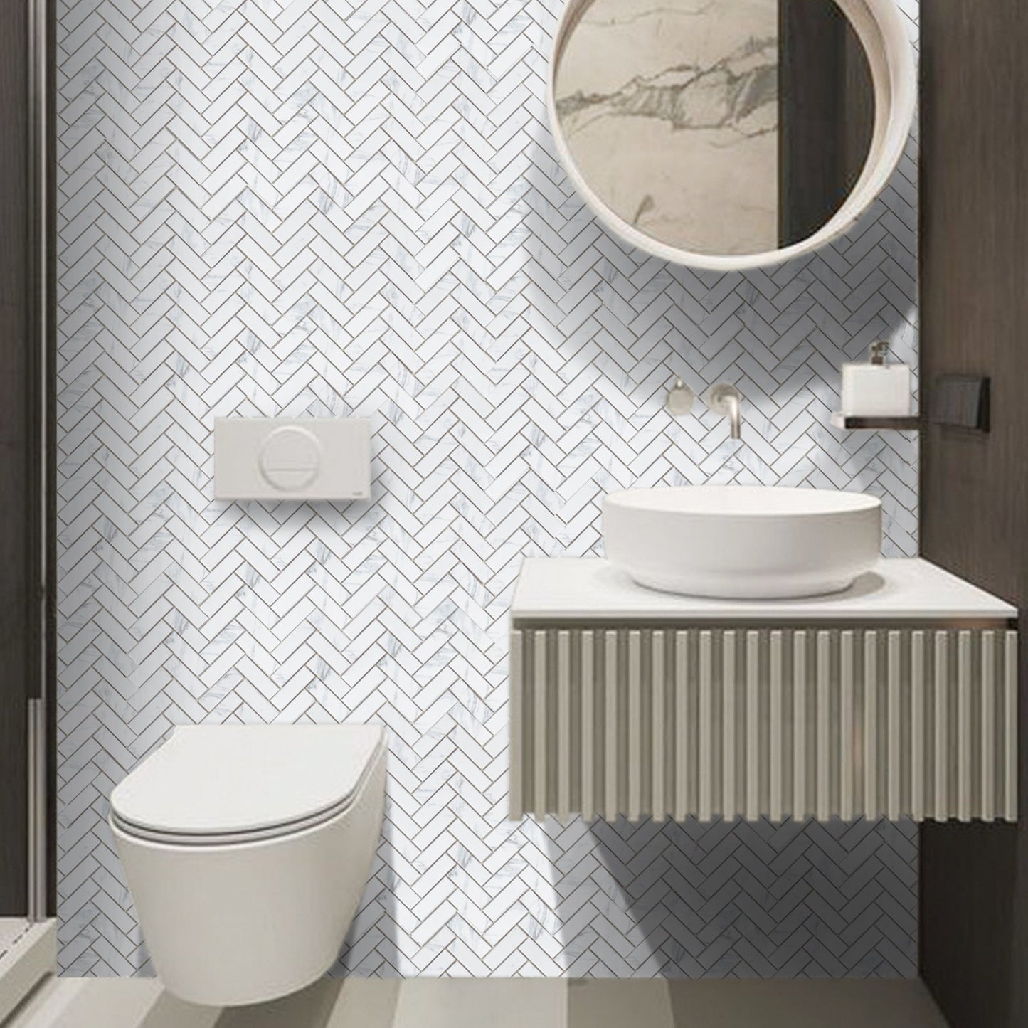 2"x6" Herringbone Tile in Matte Carrara