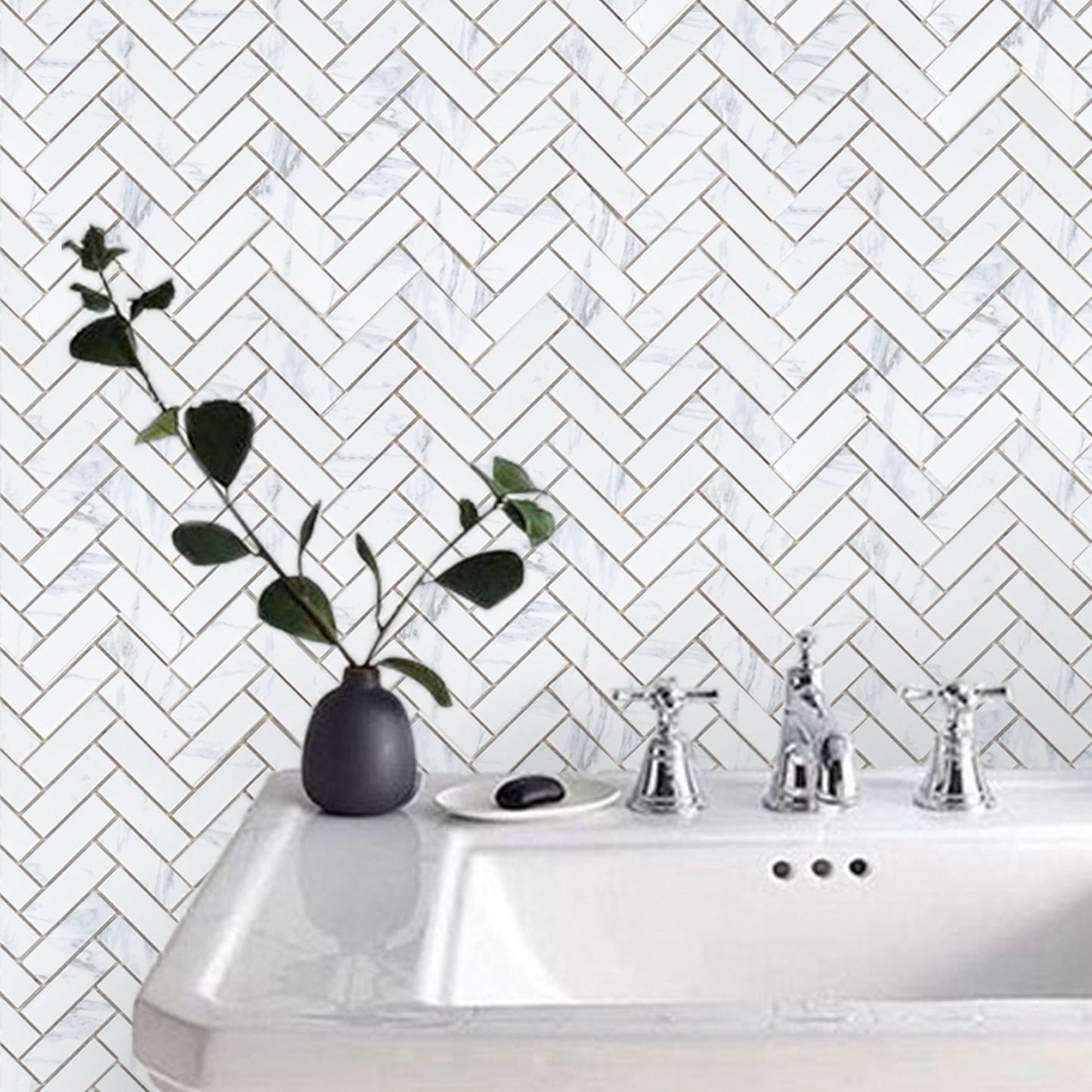 2"x6" Herringbone Tile in Matte Carrara