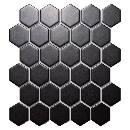 2" Black Hexagon Tile