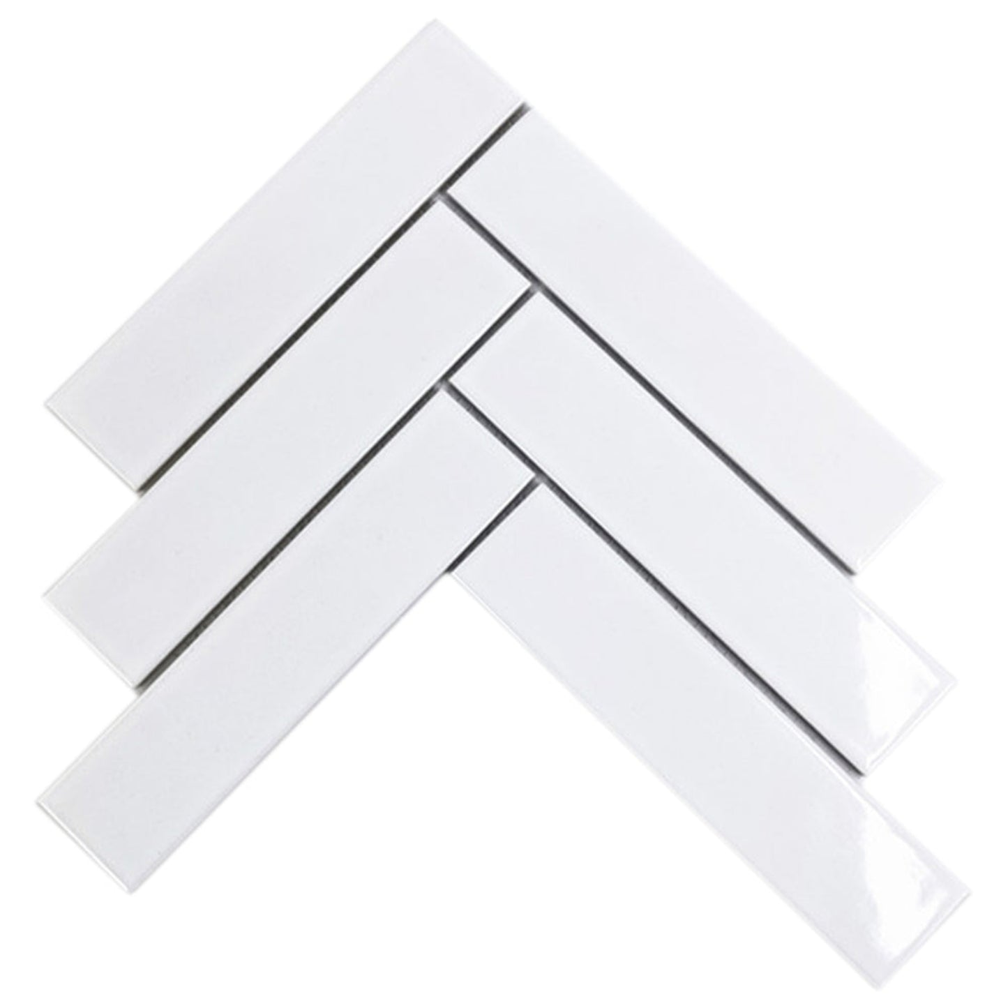 2"x8" Herringbone Tile in Glossy White