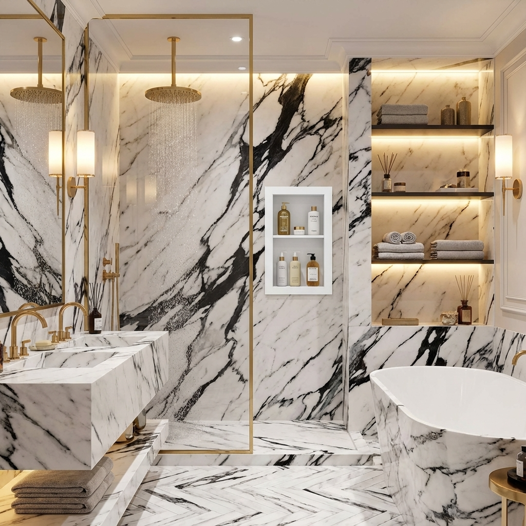 16" x 24" Shower Niche in Super White (with Shelf)