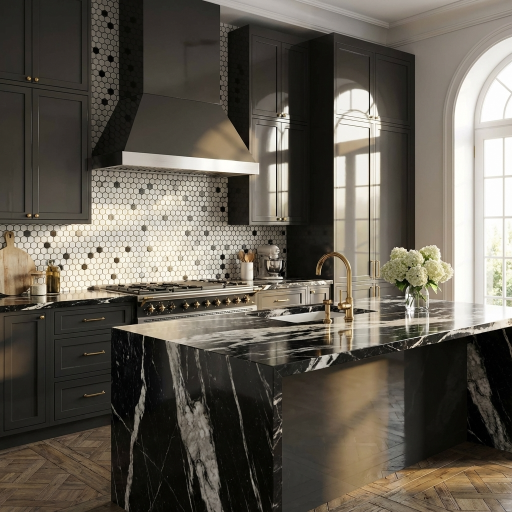 1" Black and White Hexagon Tile