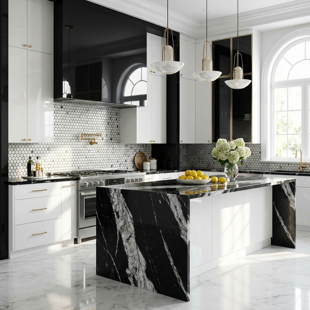 1" Black and White Hexagon Tile