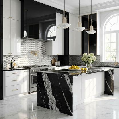 1" Black and White Hexagon Tile