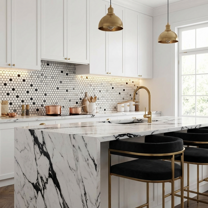 1" Black and White Hexagon Tile