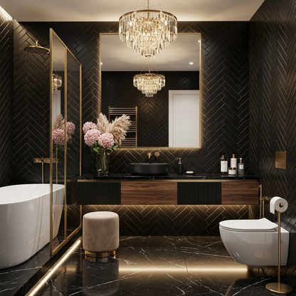 2"x8" Herringbone Tile in Matte Black