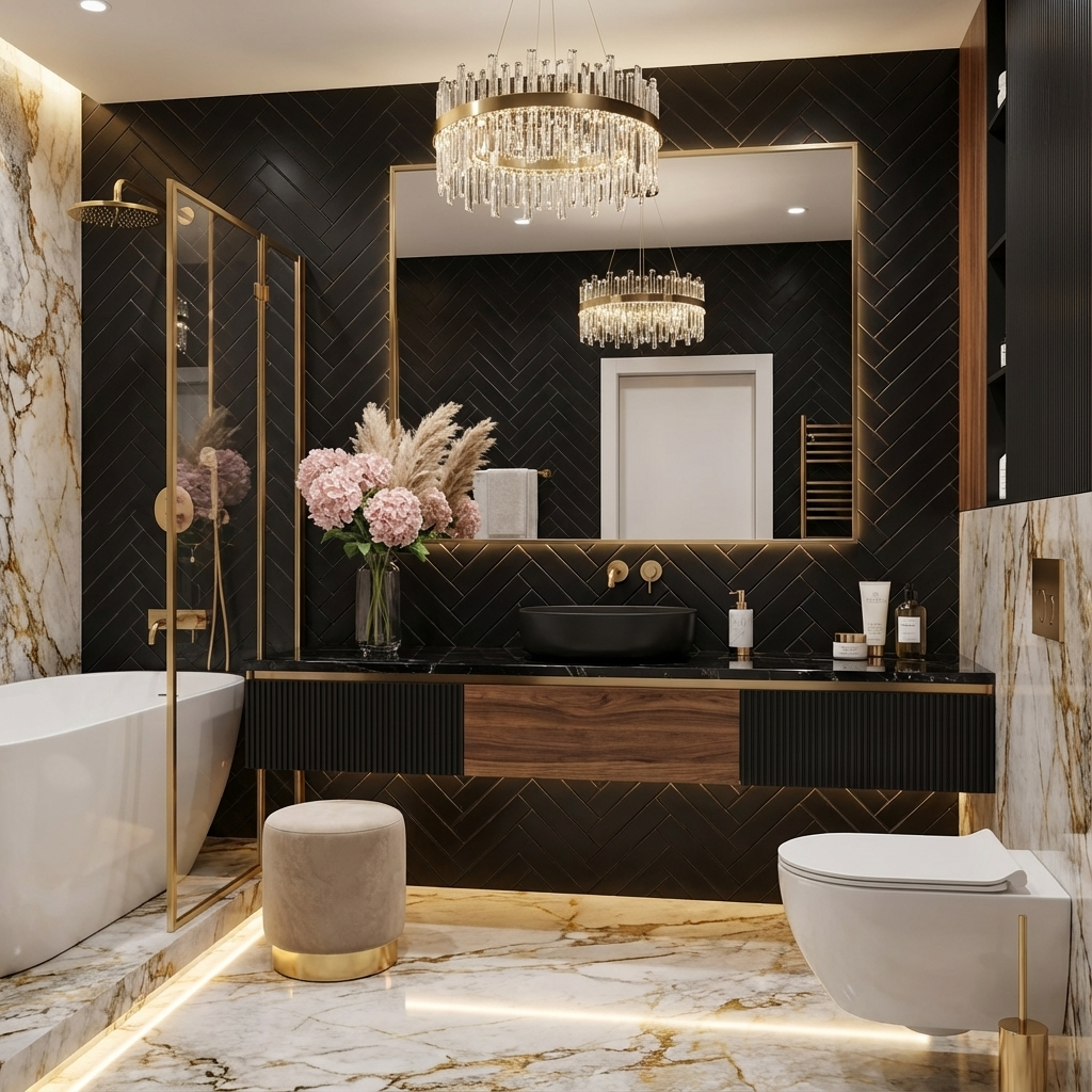 2"x8" Herringbone Tile in Matte Black