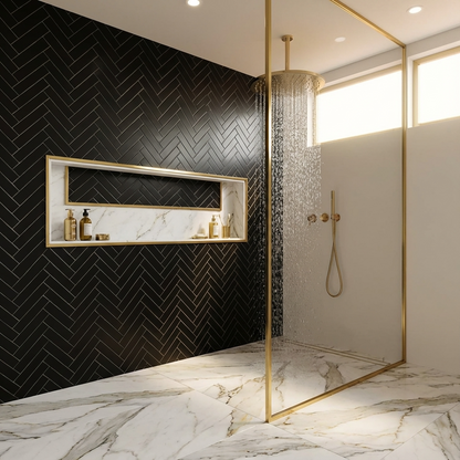 2"x8" Herringbone Tile in Matte Black