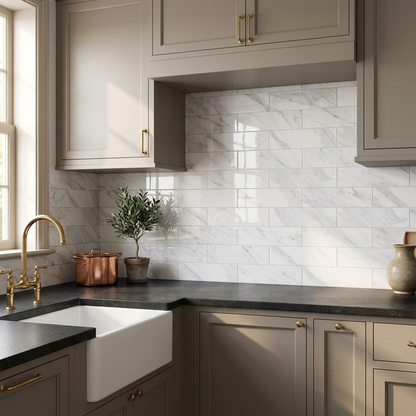 3" x 12" Subway Tile in Glossy Carrara