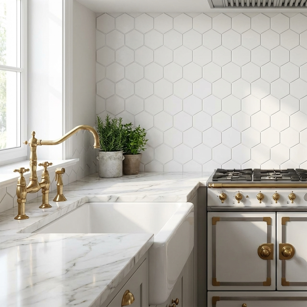 4" White Hexagon Tile