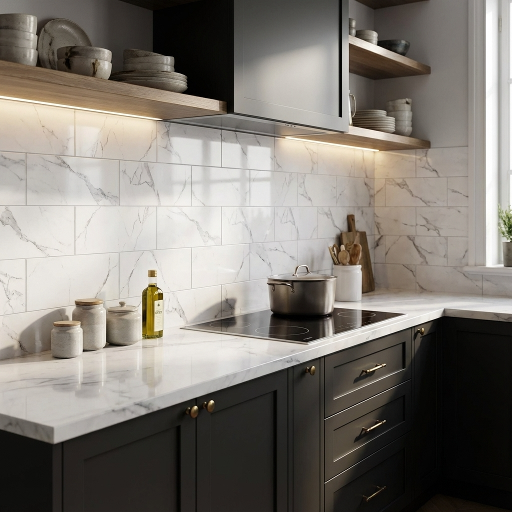 4" x 12" Subway Tile in Glossy Carrara