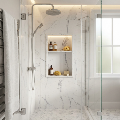 ArtiStone 16" x 24" Shower Niche in Calacatta (Pre-Attached Shelf)