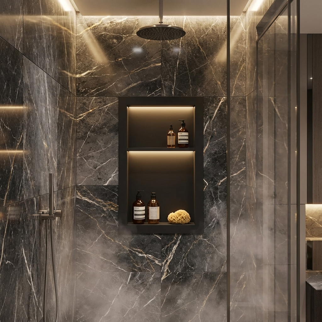 ArtiStone 16" x 24" Shower Niche in Pure Black (Pre-Attached Shelf)