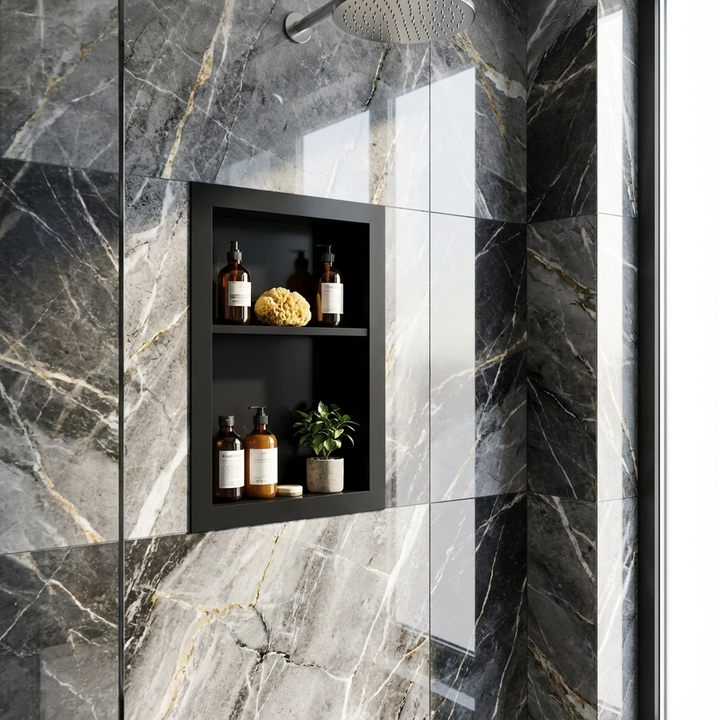 ArtiStone 16" x 24" Shower Niche in Pure Black (Pre-Attached Shelf)