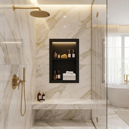 ArtiStone 16" x 24" Shower Niche in Pure Black (Pre-Attached Shelf)