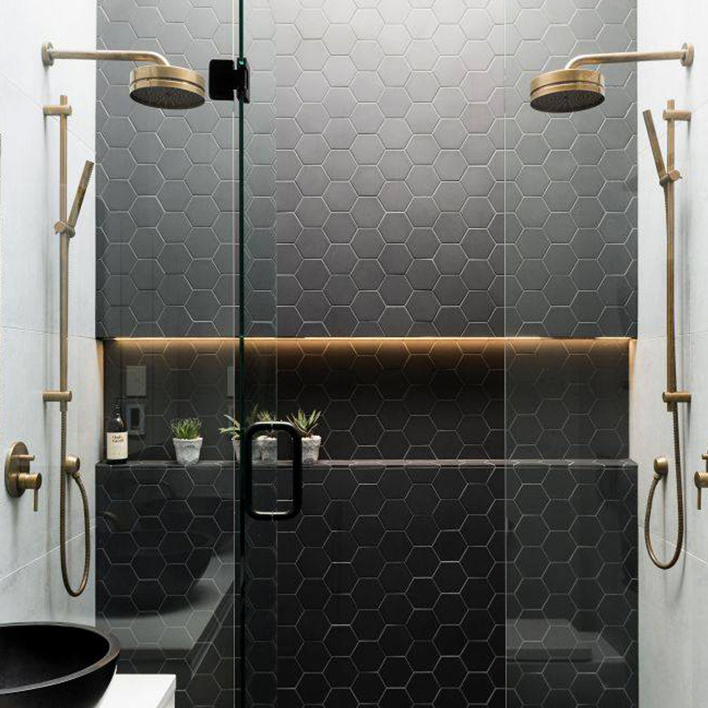 4" Black Hexagon Tile