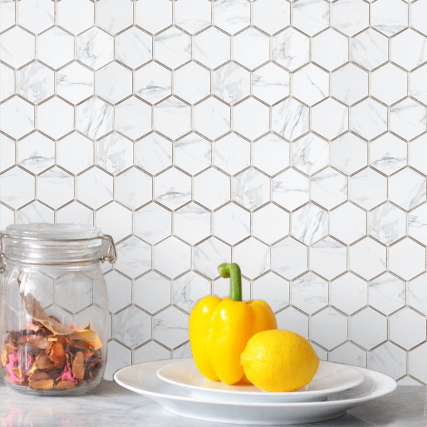 2" Hexagon Tile in Matte Carrara