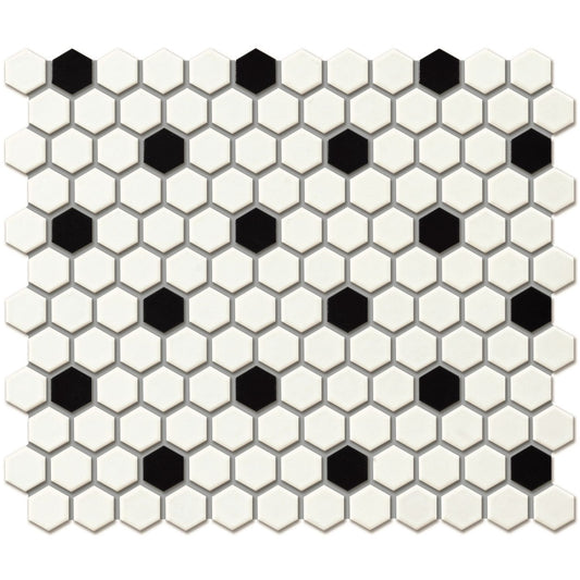 1" Black and White Hexagon Tile