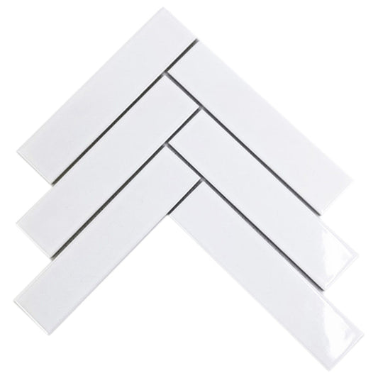 2"x8" Herringbone Tile in Glossy White