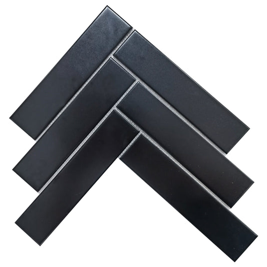 2"x8" Herringbone Tile in Matte Black