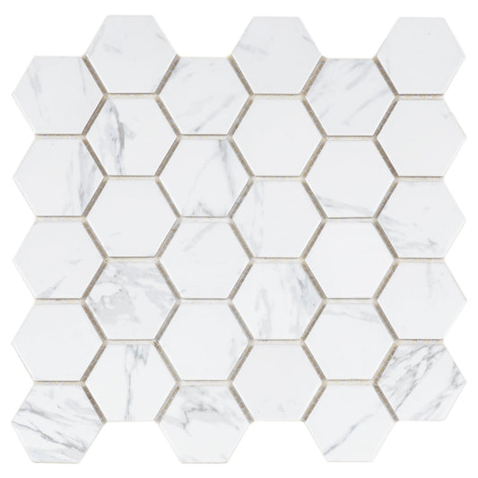 2" Hexagon Tile in Matte Carrara