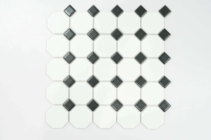 White Octagon with Black Dot Matte