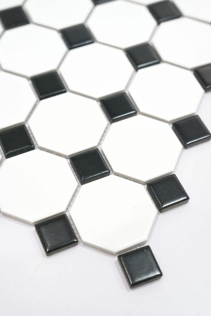 White Octagon with Black Dot Matte