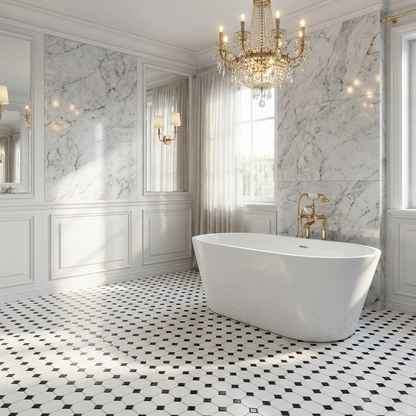 White Octagon with Black Dot Matte