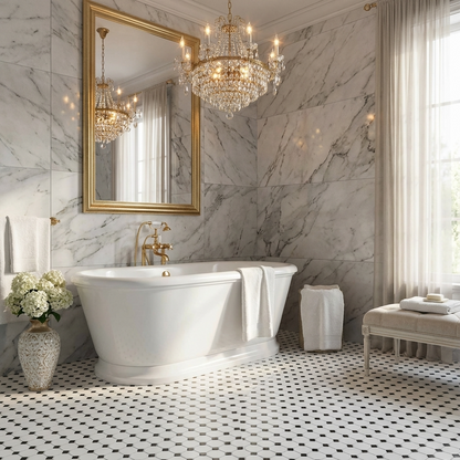 White Octagon with Black Dot Matte